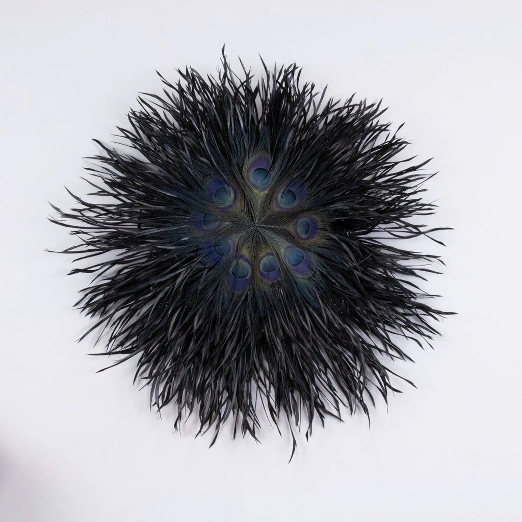 Emerald Gander Feather Art - 24" Dia Statement Wall Sculpture, 11.5" Wooden Medallion Core