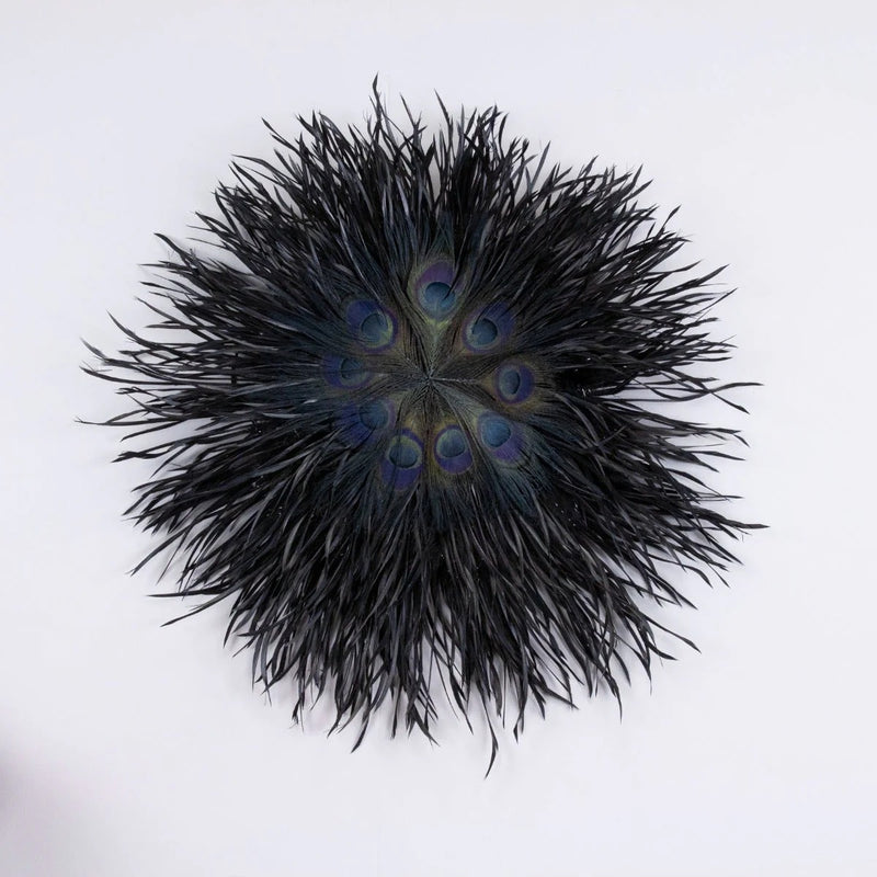 Emerald Gander Feather Art - 24" Dia Statement Wall Sculpture, 11.5" Wooden Medallion Core