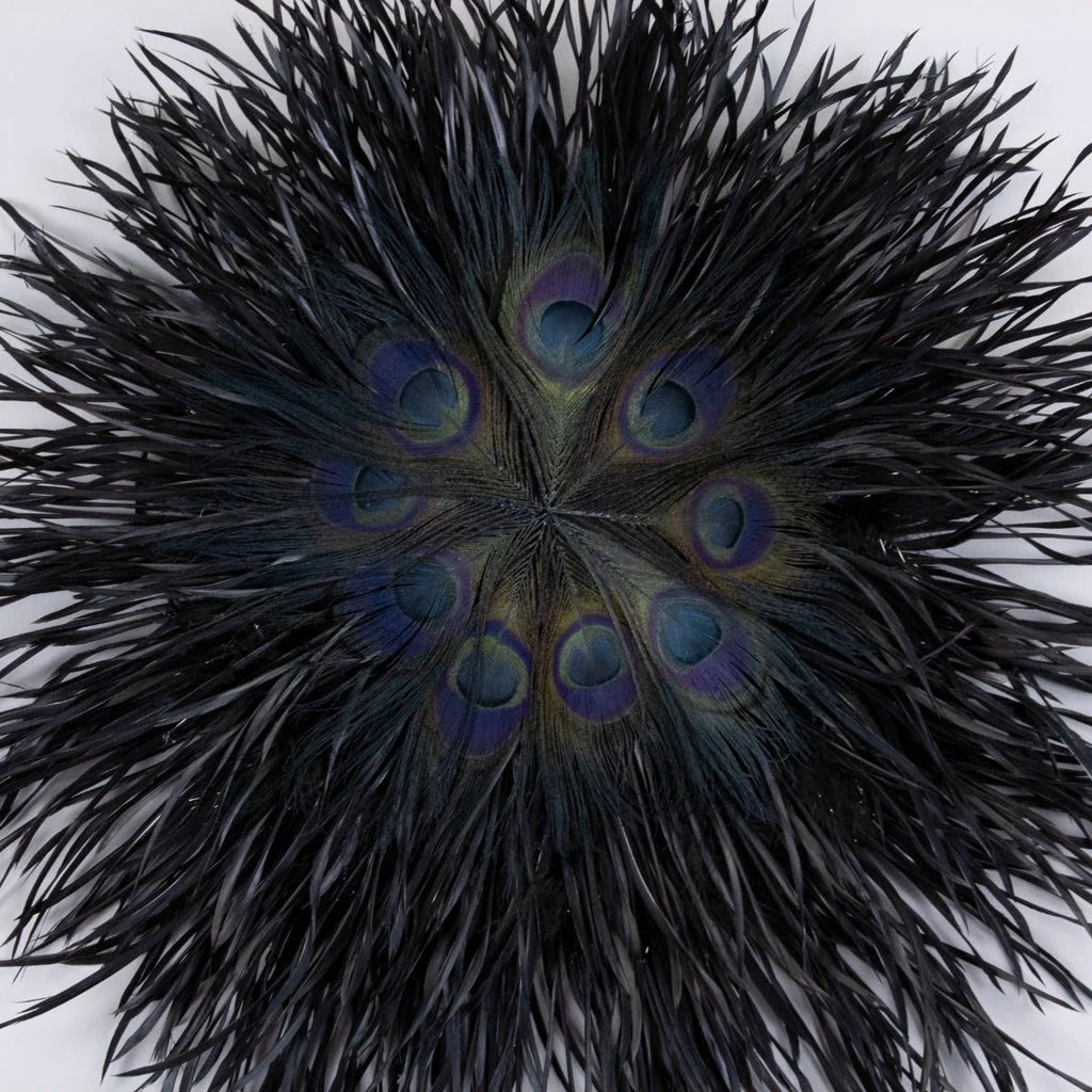 Emerald Gander Feather Art - 24" Dia Statement Wall Sculpture, 11.5" Wooden Medallion Core