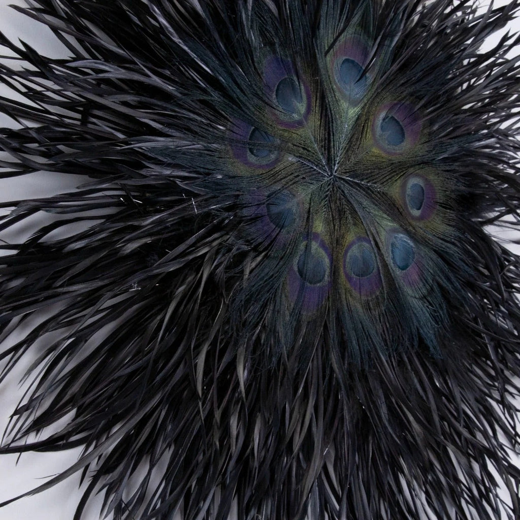 Emerald Gander Feather Art - 24" Dia Statement Wall Sculpture, 11.5" Wooden Medallion Core