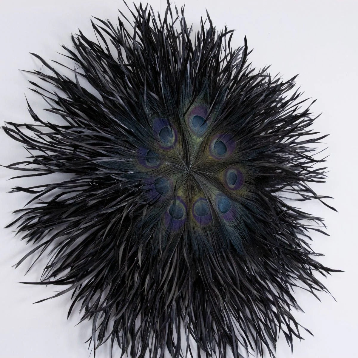 Emerald Gander Feather Art - 24" Dia Statement Wall Sculpture, 11.5" Wooden Medallion Core